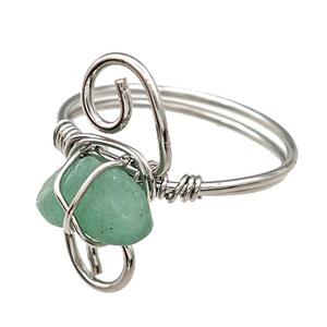 Copper Rings With Green Aventurine Wire Wrapped Platinum Plated, approx 6-8mm, 18mm dia [GM22077]