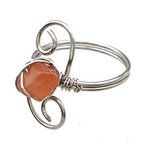 Copper Rings With Red Carnelian Wire Wrapped Platinum Plated, approx 6-8mm, 18mm dia [GM22078]
