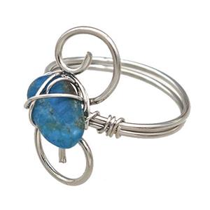 Copper Rings With Blue Apatite Wire Wrapped Platinum Plated, approx 6-8mm, 18mm dia [GM22082]