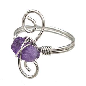 Copper Rings With Purple Amethyst Wire Wrapped Platinum Plated, approx 6-8mm, 18mm dia [GM22083]