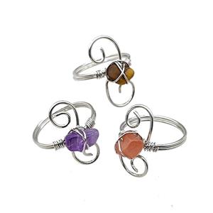 Copper Rings With Gemstone Wire Wrapped Platinum Plated Mixed, approx 6-8mm, 18mm dia [GM22084]