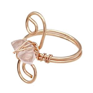 Copper Rings With Clear Quartz Wire Wrapped Rose Gold, approx 6-8mm, 18mm dia [GM22085]