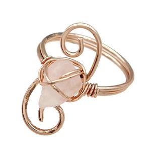 Copper Rings With Rose Quartz Wire Wrapped Rose Gold, approx 6-8mm, 18mm dia [GM22086]