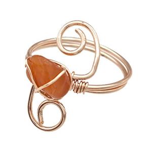 Copper Rings With Red Carnelian Wire Wrapped Rose Gold, approx 6-8mm, 18mm dia [GM22088]