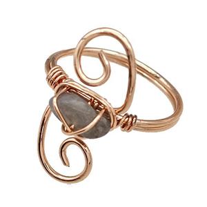 Copper Rings With Labradorite Wire Wrapped Rose Gold, approx 6-8mm, 18mm dia [GM22089]