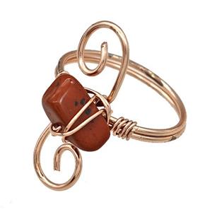 Copper Rings With Red Jasper Wire Wrapped Rose Gold, approx 6-8mm, 18mm dia [GM22091]