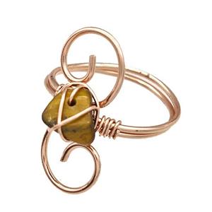 Copper Rings With Tiger Eye Stone Wire Wrapped Rose Gold, approx 6-8mm, 18mm dia [GM22092]