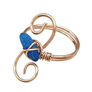 Copper Rings With Blue Apatite Wire Wrapped Rose Gold, approx 6-8mm, 18mm dia [GM22093]