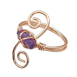 Copper Rings With Amethyst Wire Wrapped Rose Gold, approx 6-8mm, 18mm dia [GM22094]