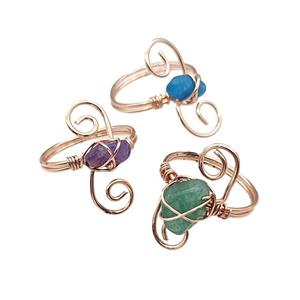 Copper Rings With Gemstone Wire Wrapped Rose Gold Mixed, approx 6-8mm, 18mm dia [GM22095]
