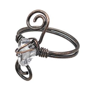 Copper Rings With Clear Quartz Wire Wrapped Antique Red, approx 6-8mm, 18mm dia [GM22096]