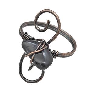 Copper Rings With Black Obsidian Wire Wrapped Antique Red, approx 6-8mm, 18mm dia [GM22098]