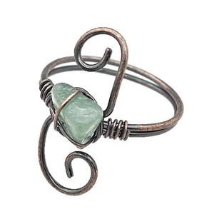 Copper Rings With Green Aventurine Wire Wrapped Antique Red, approx 6-8mm, 18mm dia [GM22099]