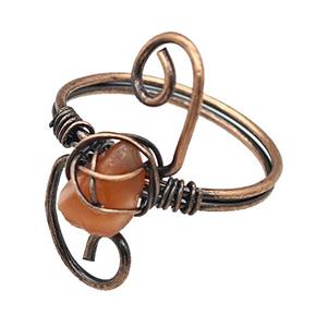 Copper Rings With Carnelian Wire Wrapped Antique Red, approx 6-8mm, 18mm dia [GM22101]