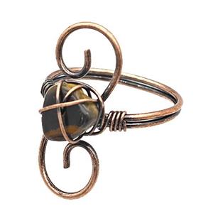Copper Rings With Tiger Eye Stone Wire Wrapped Antique Red, approx 6-8mm, 18mm dia [GM22102]