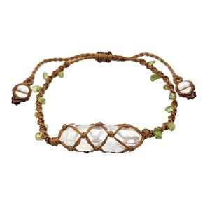 Clear Quartz Bracelets Waxed Fabric Adjustable Wire Wrapped, approx 12-35mm [GM22107]