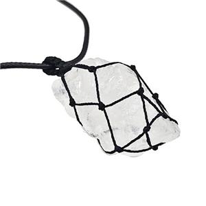 Clear Quartz Nugget Necklaces Waxed Fabric Adjustable Wire Wrapped, approx 30-40mm [GM22109]
