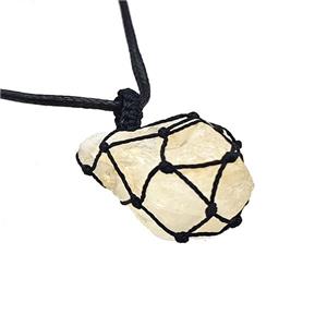 Natural Citrine Nugget Necklaces Waxed Fabric Adjustable Wire Wrapped, approx 30-40mm [GM22111]