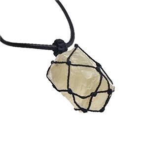 Natural Lemon Quartz Nugget Necklaces Waxed Fabric Adjustable Wire Wrapped, approx 30-40mm [GM22112]