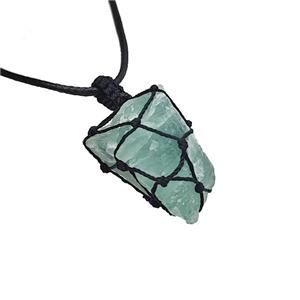 Natural Green Fluorite Necklaces Waxed Fabric Adjustable Wire Wrapped, approx 30-40mm [GM22113]