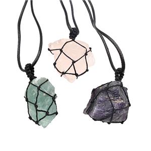 Natural Gemstone Necklaces Waxed Fabric Wire Adjustable Wrapped Mixed, approx 30-40mm [GM22116]