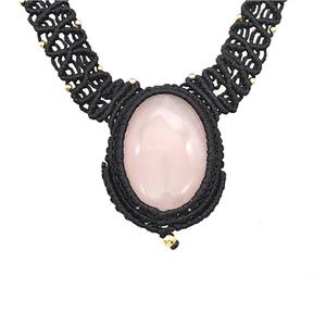Natural Pink Rose Quartz Necklaces Adjustable Nylon Rope, approx 25-30mm [GM22128]