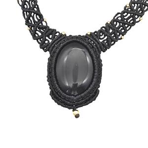 Black Obsidian Necklaces Adjustable Nylon Rope, approx 25-30mm [GM22129]
