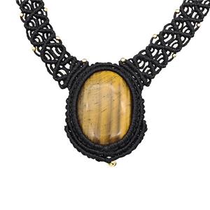 Natural Tiger Eye Stone Necklaces Adjustable Nylon Rope, approx 25-30mm [GM22130]