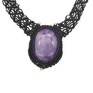 Natural Purple Amethyst Necklaces Adjustable Nylon Rope, approx 25-30mm [GM22131]