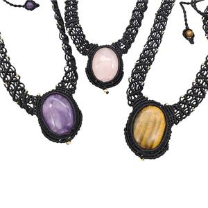 Natural Gemstone Necklaces Adjustable Nylon Rope Mixed, approx 25-30mm [GM22132]