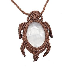 Natural Clear Quartz Necklace Tortoise Waxed Fabric Rose Brown, approx 25-30mm [GM22133]