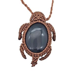 Black Obsidian Necklace Tortoise Waxed Fabric Rose Brown, approx 25-30mm [GM22135]