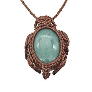 Natural Green Aventurine Necklace Tortoise Waxed Fabric Rose Brown, approx 25-30mm [GM22136]