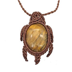 Natural Tiger Eye Stone Necklace Tortoise Waxed Fabric Rose Brown, approx 25-30mm [GM22137]