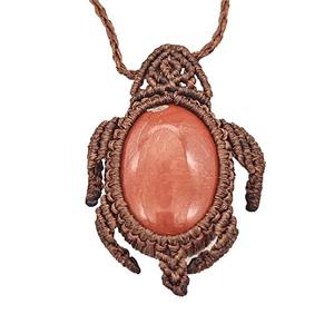 Natural Red Jasper Necklace Tortoise Waxed Fabric Rose Brown, approx 25-30mm [GM22139]