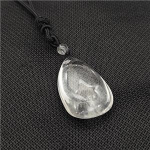 Natural Clear Quartz Teardrop Necklaces Black Nylon Rope Adjustable, approx 25-40mm [GM22144]