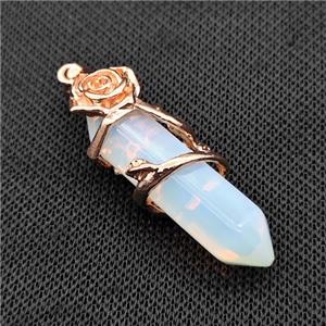 White Opalite Prism Pendant Cone Alloy Flower Wrapped Rose Gold, approx 10-40mm [GM22175]