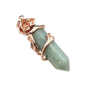 Green Aventurine Prism Pendant Cone Alloy Flower Wrapped Rose Gold, approx 10-40mm [GM22178]