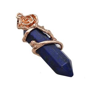 Natural Blue Lapis Lazuli Prism Pendant Cone Alloy Flower Wrapped Rose Gold, approx 10-40mm [GM22185]