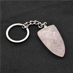 Natural Pink Rose Quartz Pendant Bullet Sailors Knot With Copper Keychain Platinum Plated, approx 20-35mm, 25mm [GM22190]