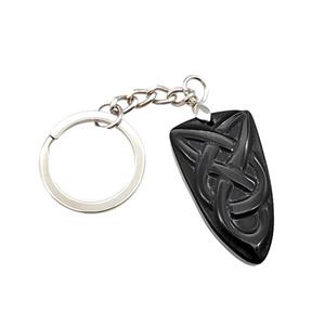 Natural Black Obsidian Pendant Bullet Sailors Knot With Copper Keychain Platinum Plated, approx 20-35mm, 25mm [GM22191]