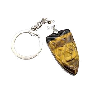 Natural Tiger Eye Stone Pendant Bullet Sailors Knot With Copper Keychain Platinum Plated, approx 20-35mm, 25mm [GM22193]