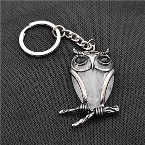 Owl Charms Keychain With Clear Quartz Alloy Platinum Plated, approx 26-40mm, 25mm [GM22196]