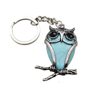 Owl Charms Keychain With Synthetic Turquoise Alloy Platinum Plated, approx 26-40mm, 25mm [GM22201]