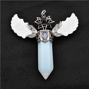 White Shell Angel Wings Pendant With White Opalite Prism Antique Silver, approx 14-55mm, 80mm [GM22208]