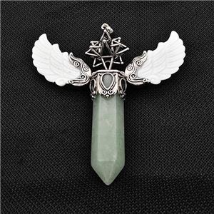 White Shell Angel Wings Pendant With Green Aventurine Prism Antique Silver, approx 14-55mm, 80mm [GM22211]