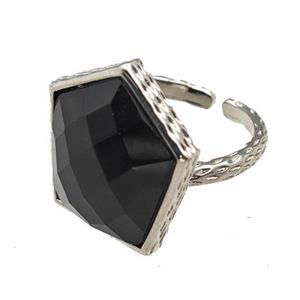 Black Obsidian Pentagon Rings Copper Shield Adjustable Platinum Plated, approx 18-20mm, 18mm dia [GM22218]