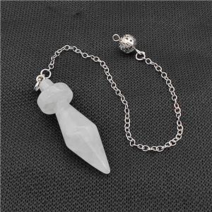 Natural Clear Crystal Quartz Dowsing Pendulum Pendant With Chain Platinum Plated, approx 13-45mm, 16cm length [GM22236]