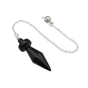 Black Obsidian Dowsing Pendulum Pendant With Chain Platinum Plated, approx 13-45mm, 16cm length [GM22239]