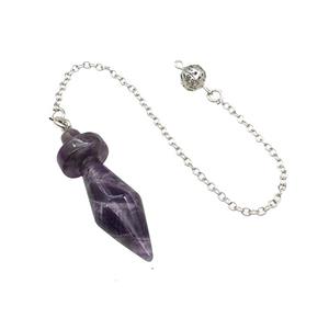 Natural Purple Amethyst Dowsing Pendulum Pendant With Chain Platinum Plated, approx 13-45mm, 16cm length [GM22244]